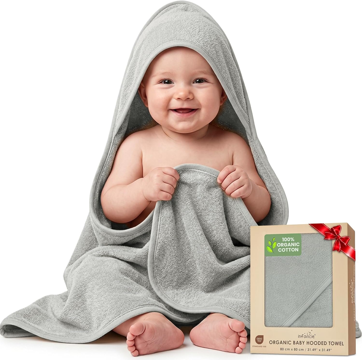 100% Organic Cotton Hooded Woven Towel for Toddler Unisex 31×31 in