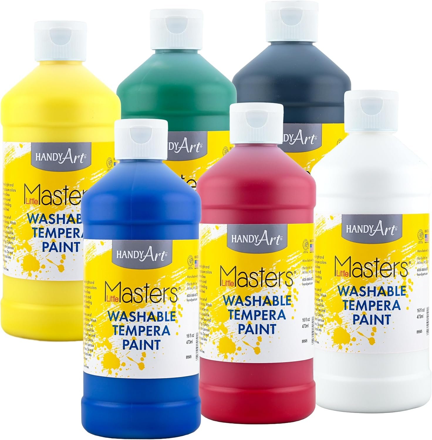 Handy Art Little Masters Washable Tempera Paint, 16 oz Bottles, 6 Colors