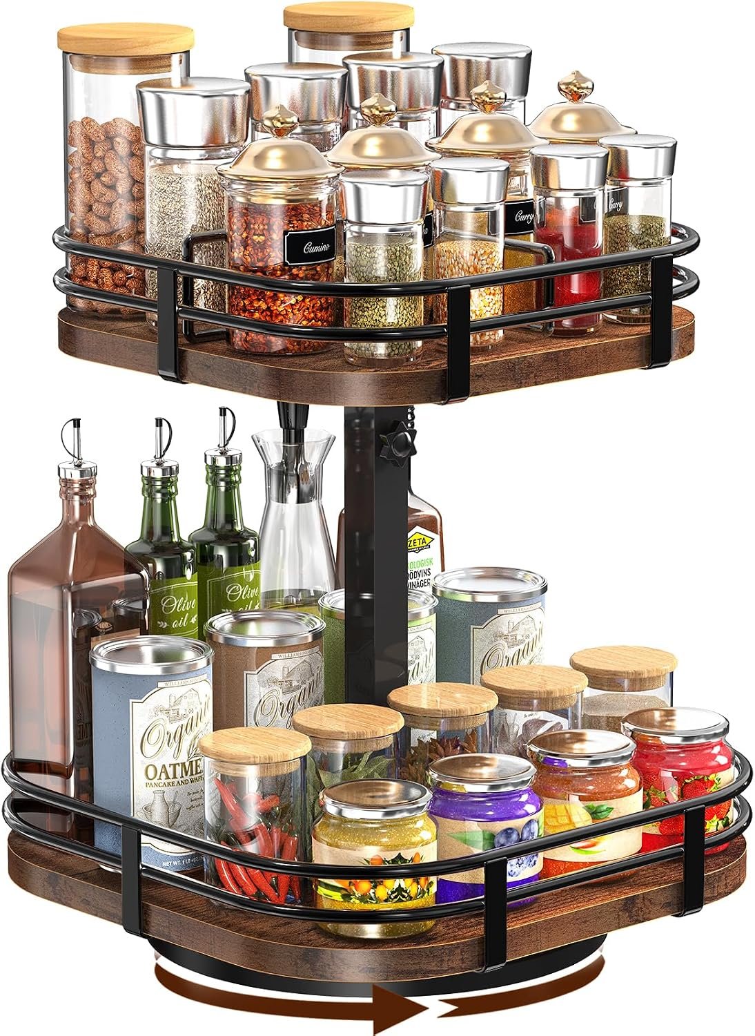 12″ Large Lazy Susan Turntable Organizer – 2 Tier Spice Rack for Table Top