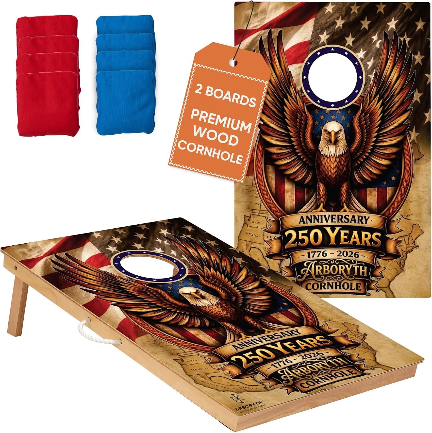 Regulation Cornhole Board Set – Premium Solid Wood,8 Cornhole Bags