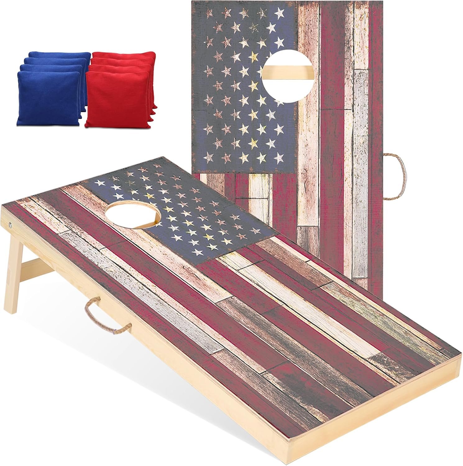 4×2 ft Solid Wood Cornhole Set with 8 Bean Bags, Regulation Size Cornhole Board Set for Adults, Cornhole Game Set for Tailgate Backyard Toss Games Indoor&Outdoor Activities