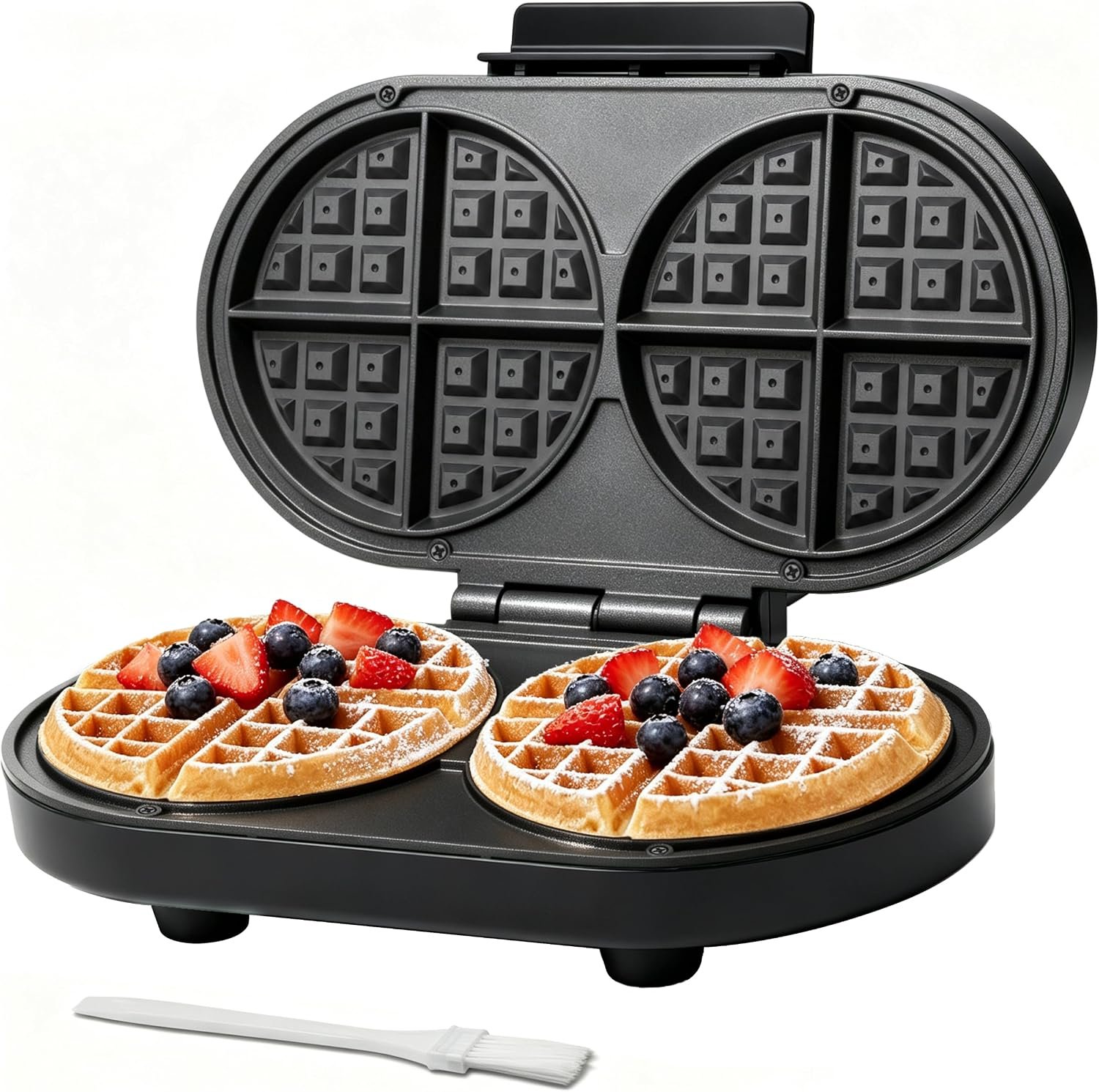 Baker’s Friend Double Belgian Waffle Maker Thick, 2 X 6” Round Waffle Maker, Belgium Waffle Iron, Waflera Electrica with Non-stick Plates, 1200W, Perfect for Kids & Family Breakfast, Graphite