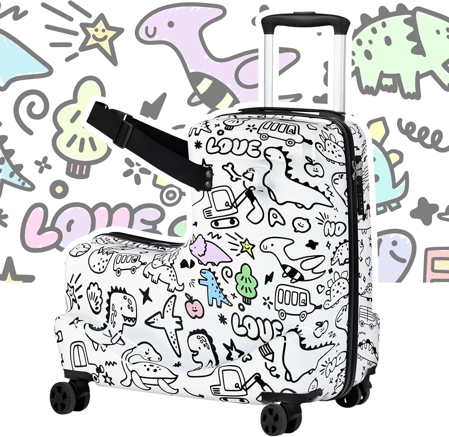 20″ Kids Ride On Luggage with DIY Coloring, Lightweight Carry On Suitcase