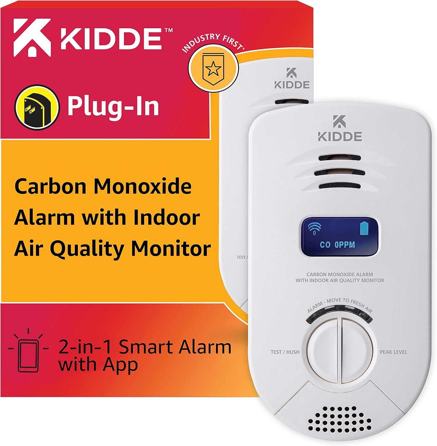 Kidde Smart Carbon Monoxide Detector & Indoor Air Quality Monitor, Plug-in, WiFi, Alexa Compatible Device, Voice & App Alerts