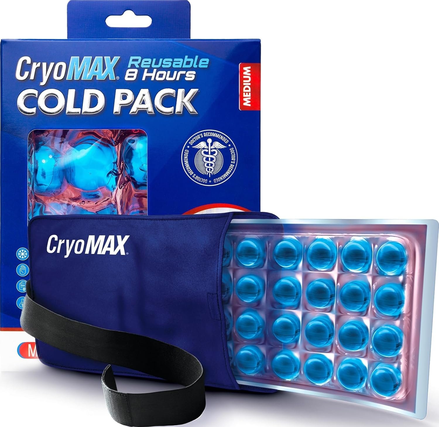 Cryo-Max Cold Pack, 8 Hour Reusable Cold Therapy Ice Pack for Elbows, Knees, Neck + More, Medium, 6″ x 12″ (1 Count)
