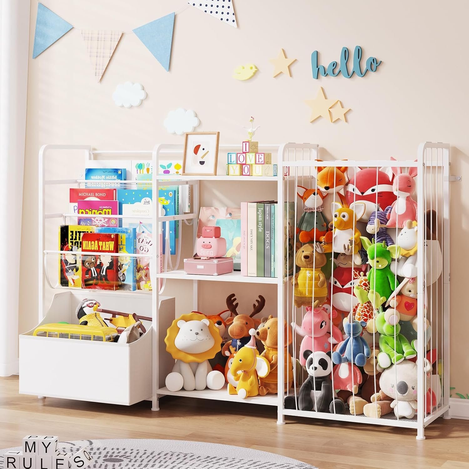 BBLIKE Kids Bookshelf and Toy Storage Organizer with Stuffed Animal Storage
