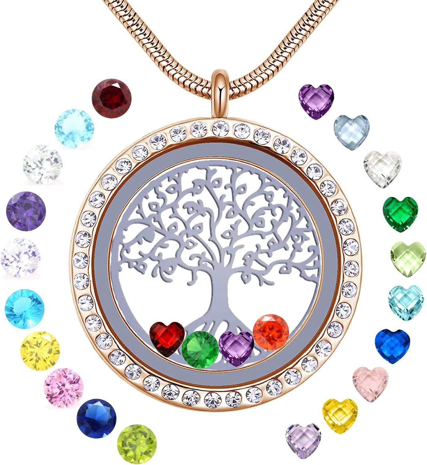 GOKING Family Tree of Life Floating Locket Necklace for Mom Grandma