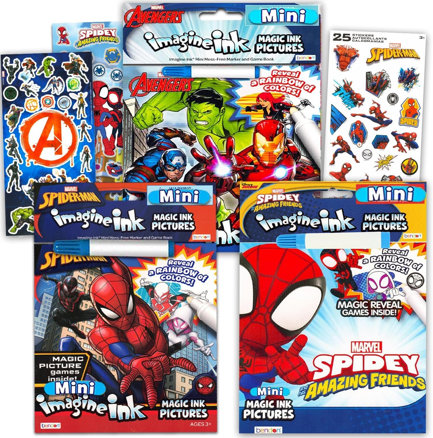 Marvel Boys Imagine Ink Coloring Book Super Set – Bundle with 3 Mess-Free Activity Books Featuring Spidey and Friends, Spiderman, Avengers Plus Stickers | Imagine Ink Books for Boys