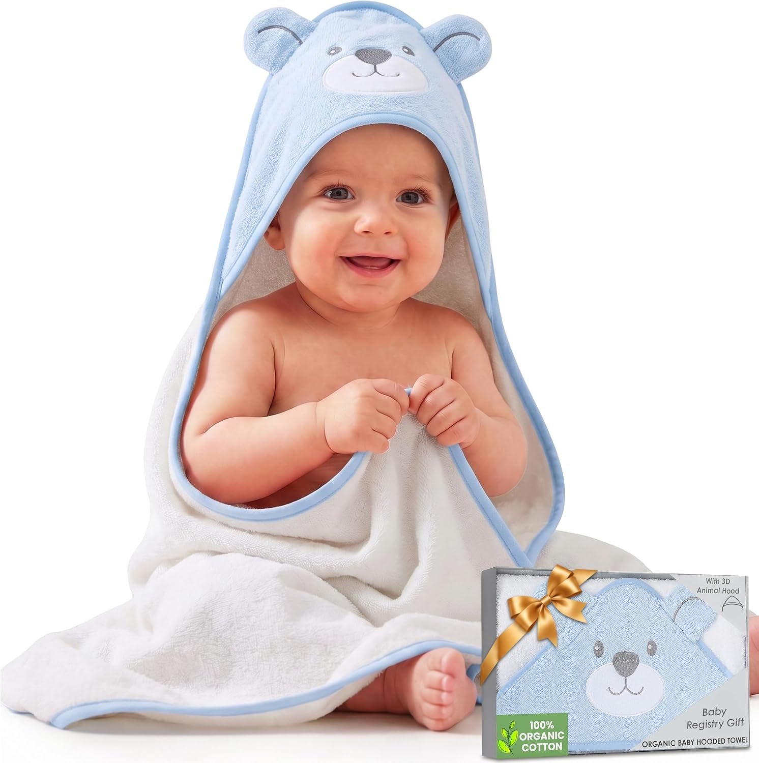 100% Organic Cotton Baby Toddler Bath Hooded Towel Soft 33×33 in