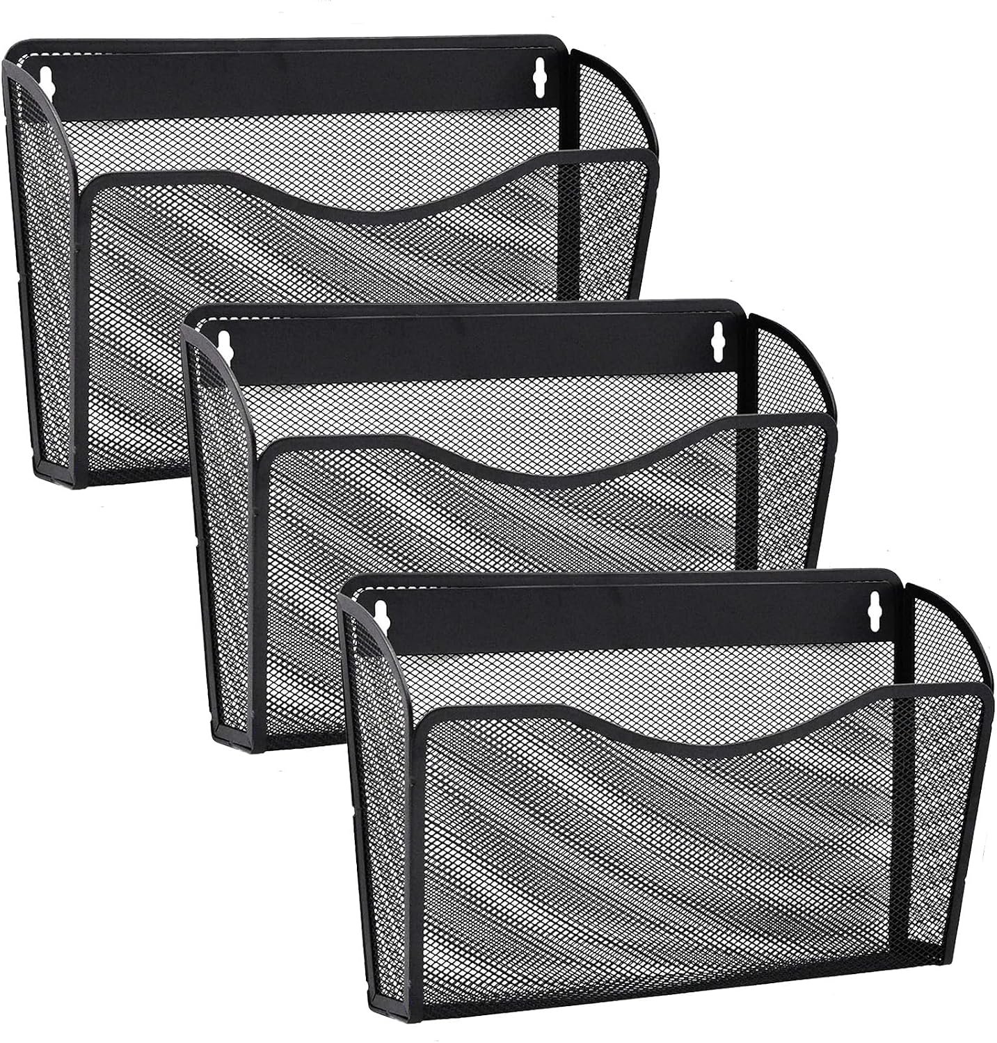 Gawerk 3 Pack Wall File Organizer, Mesh Wall File Pocket Mail Organizer Hanging Metal Vertical Wall Mounted File Holder for Office/Home