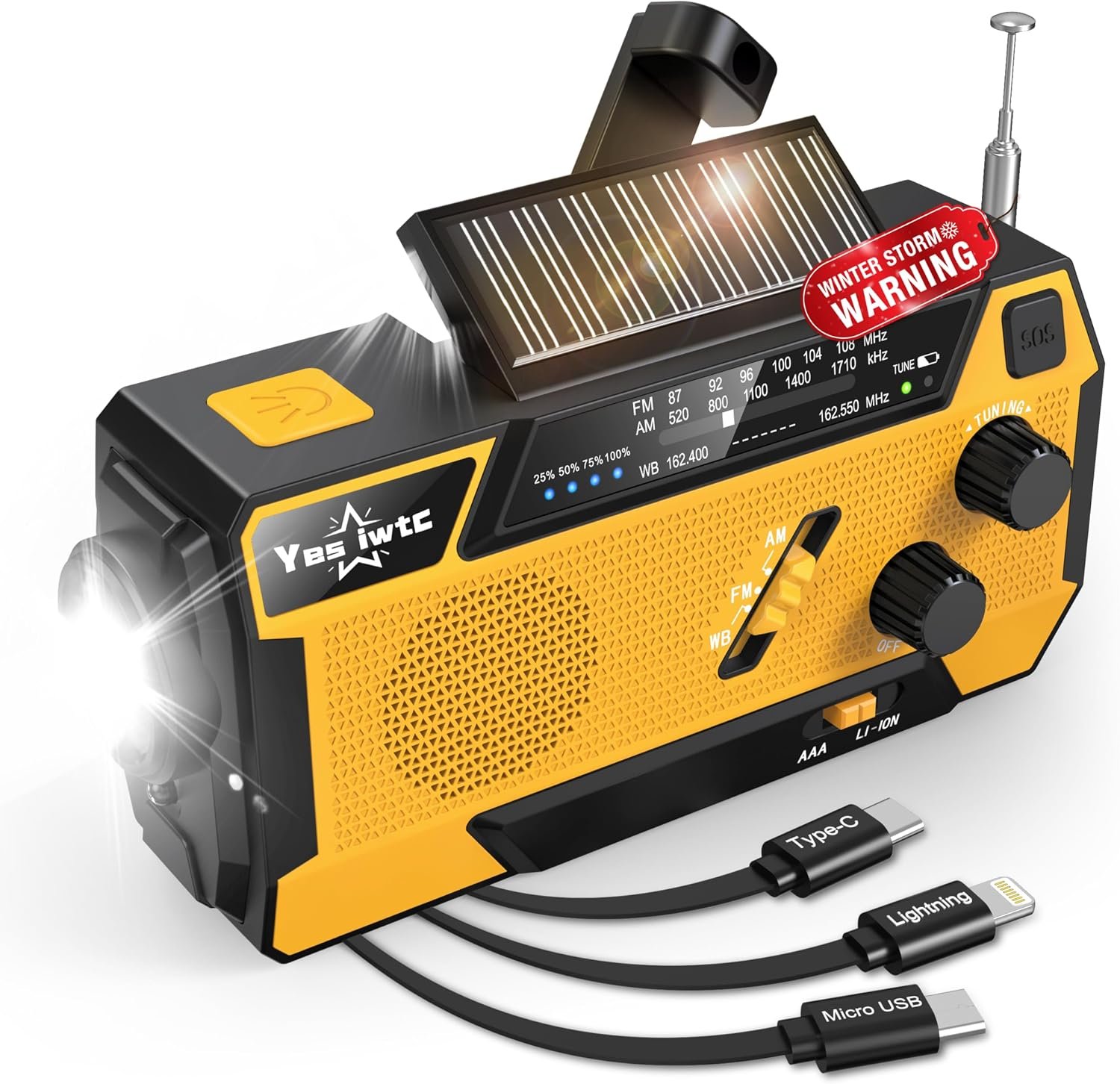 Hand Crank Emergency Radio 7400mWh (2000mAh) Solar Hand Crank Radio