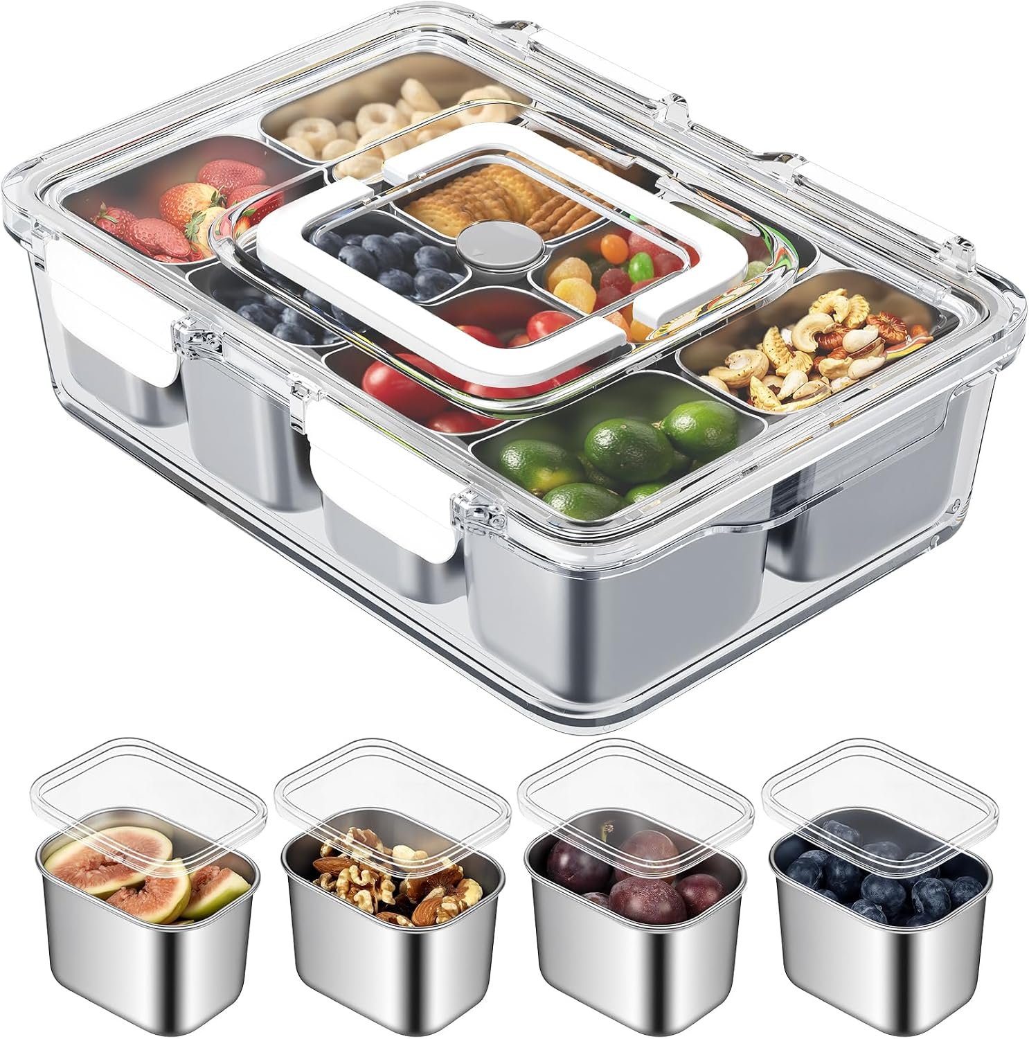 Snackle Box Container, Stainless Steel Snack Platters with Lid and Handle