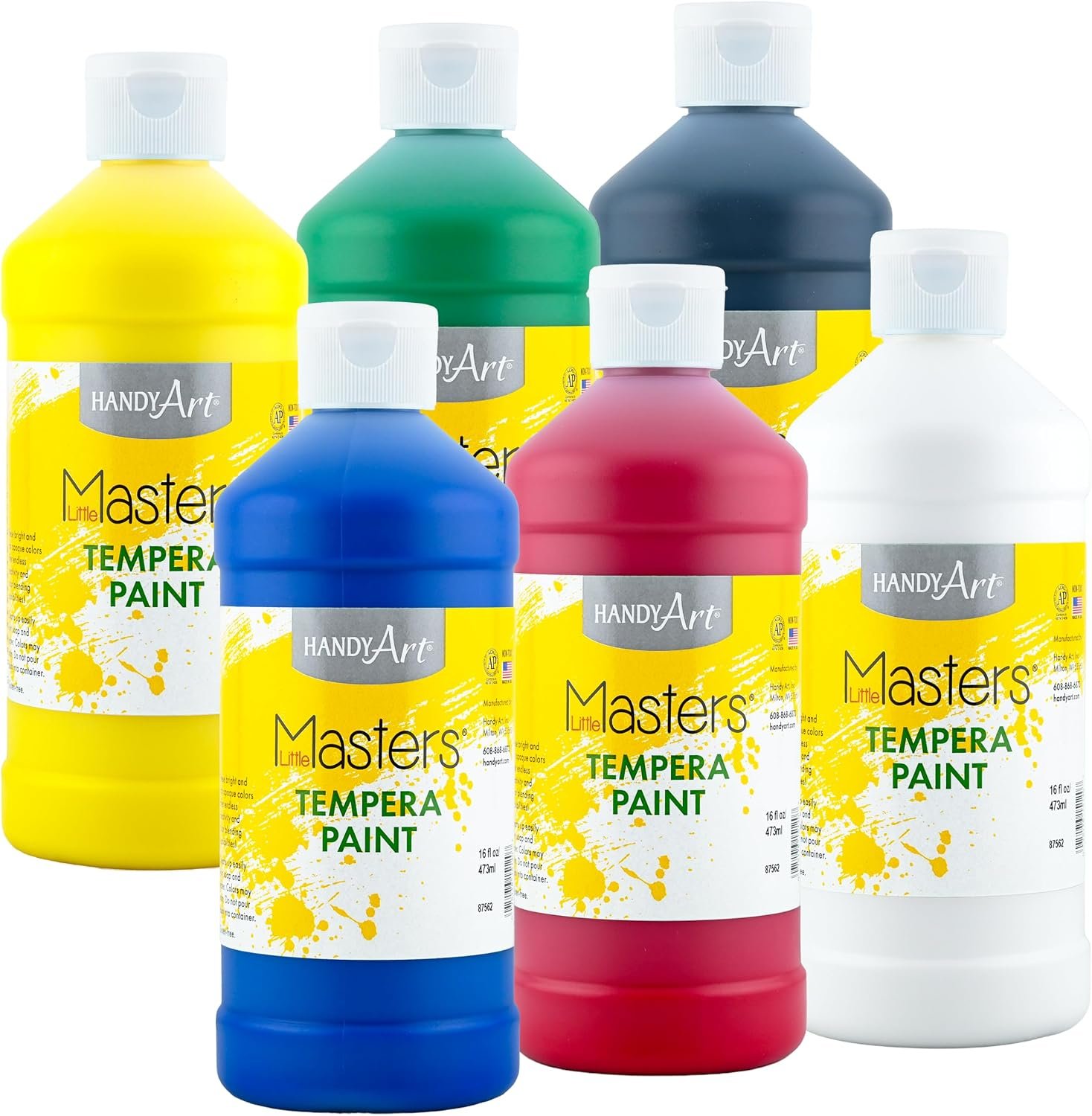 Handy Art Little Masters Tempera Paint, 16 oz Bottles, 6 Primary Colors