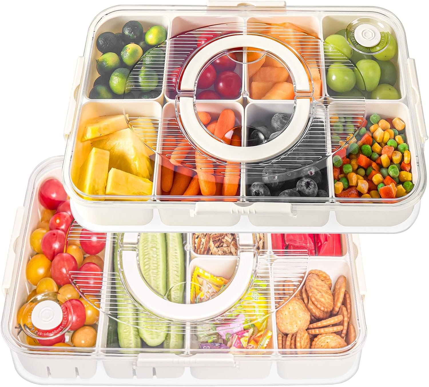 LUXEAR 2Pack 8-Compartment Snackle Box – Airtight Leakproof Divided Food Tray with Lid & Handle, BPA-Free Dishwasher Safe for Picnic, Fridge, Travel, Party, Ideal for Charcuterie & Food Storage