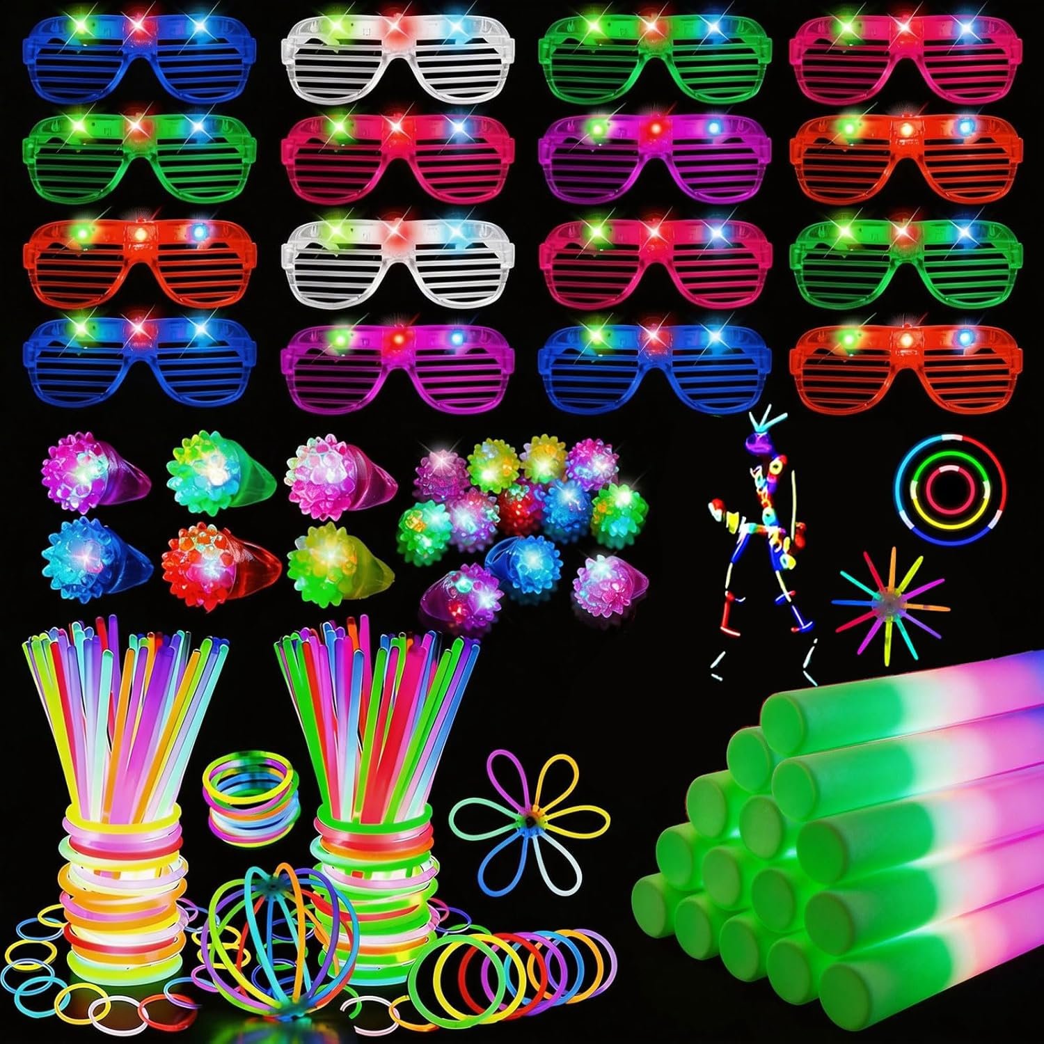248Pcs Glow in the Dark Party Supplies, Light Up Toys Set with Glow Sticks, Glow Rings, Light Up Glasses, Glow Party Favors for Kids, Birthday Gifts, Classroom Prizes (Style1)