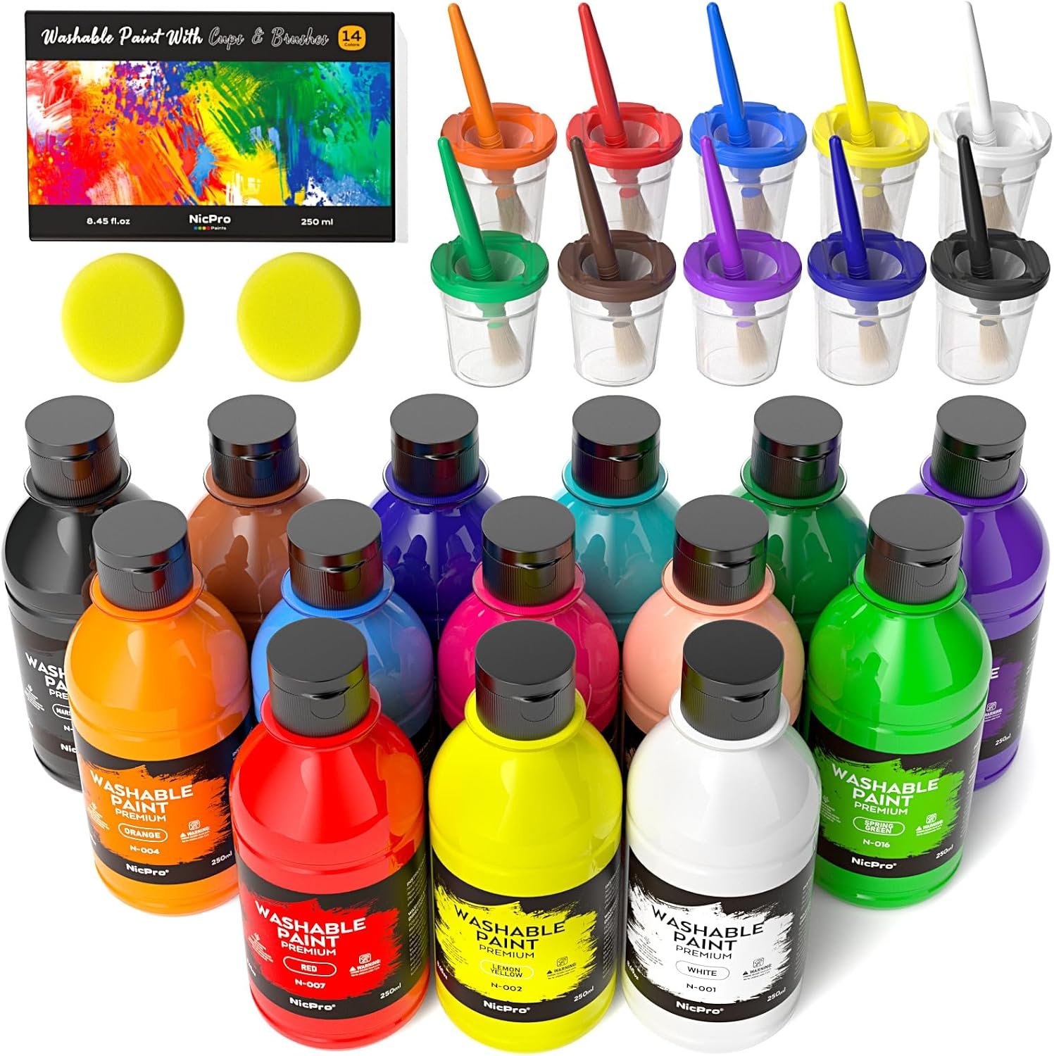 Nicpro 14 Color Large Washable Paint for Kid 8.45oz for Teacher Classroom