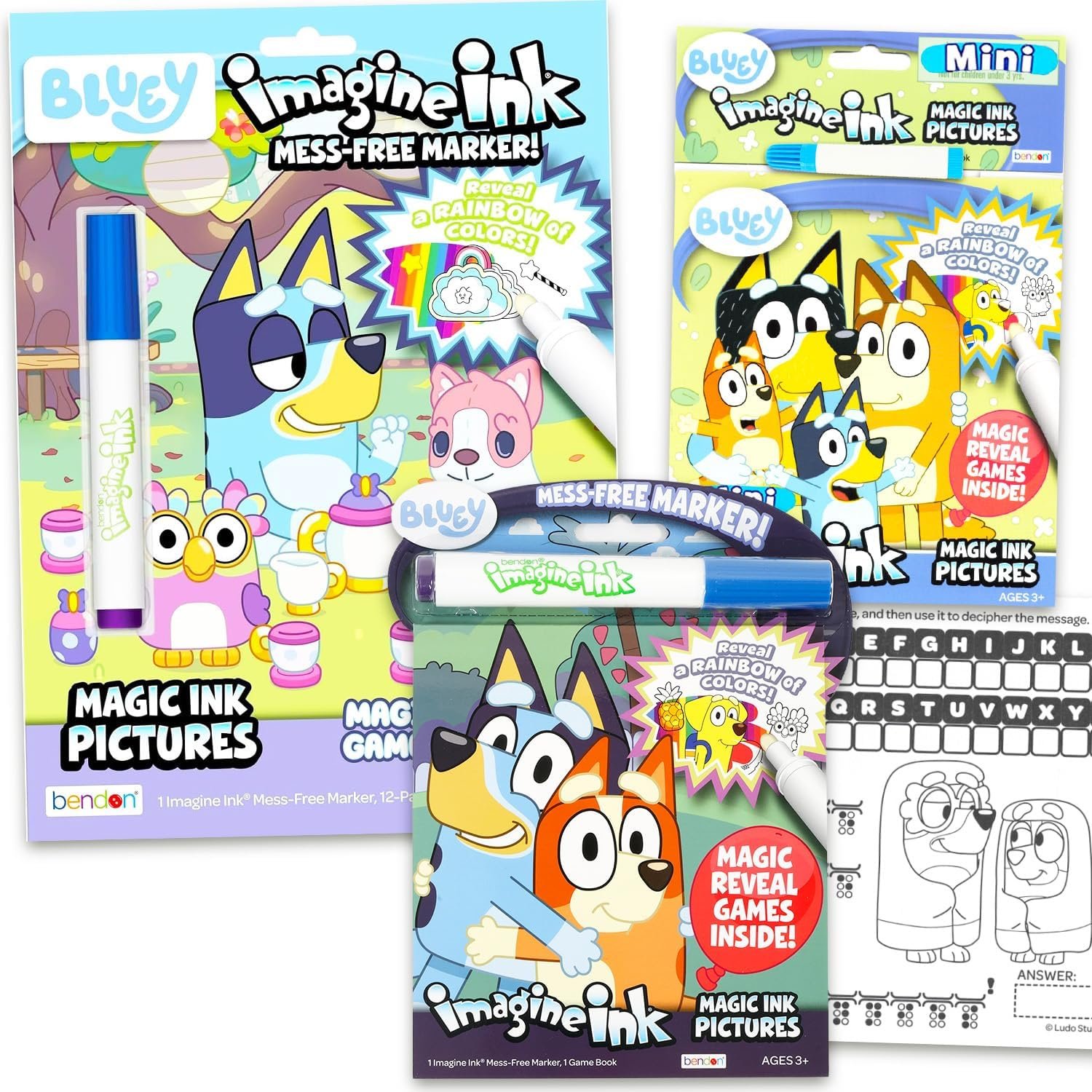 Bluey Imagine Ink Coloring Super Set ~ Bundle with 3 Imagine Ink Mess-Free Coloring Books for Kids with Stickers Party Favors and Activities