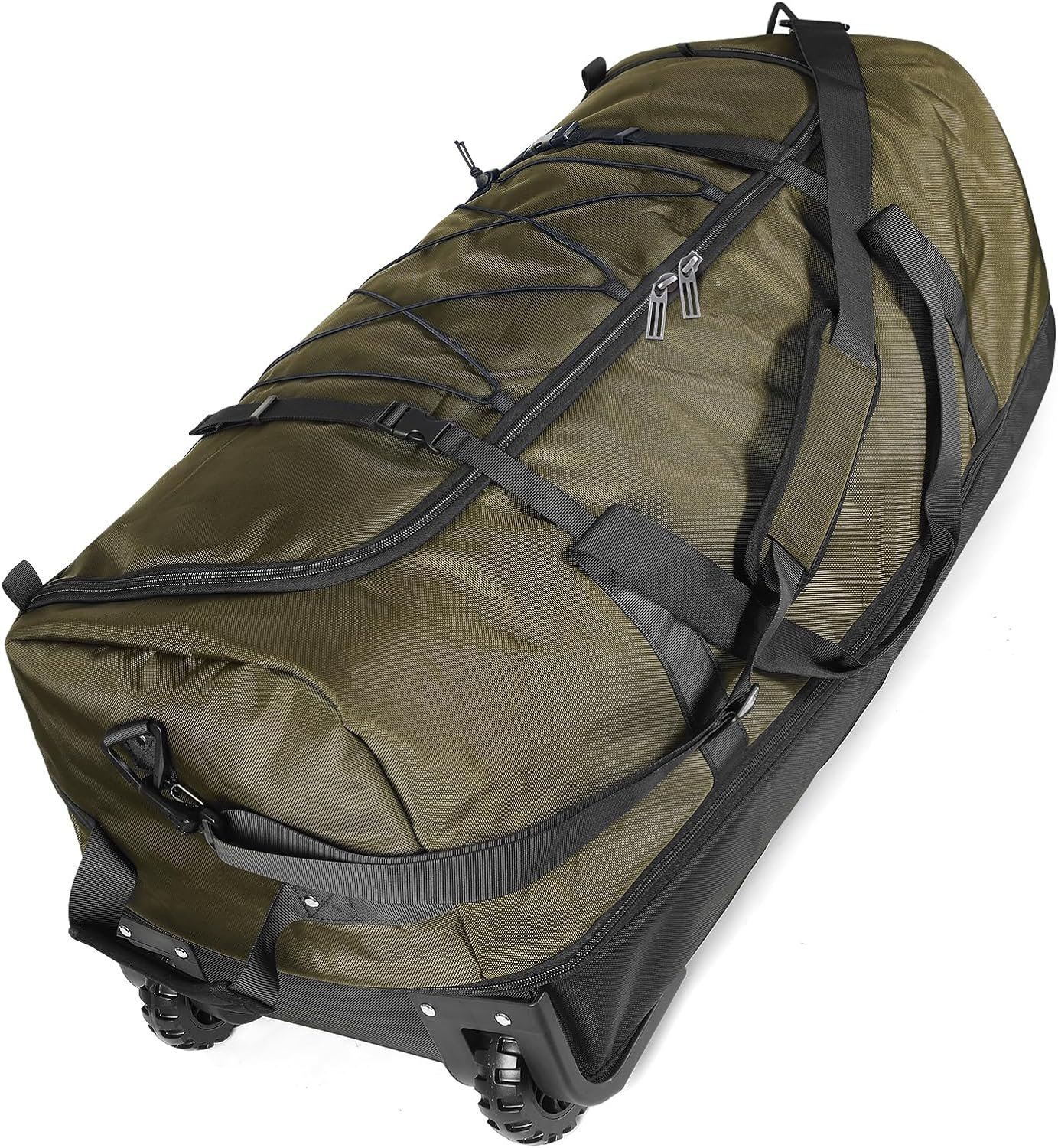 110L Expandable to 140L 32” Foldable Oxford Soft-Sided Rolling Duffle Bag with 2 Heavy-Duty Wheels,2 Large Compartments,Adjustable Shoulder Strap and Attached Organizer Pouch,Green