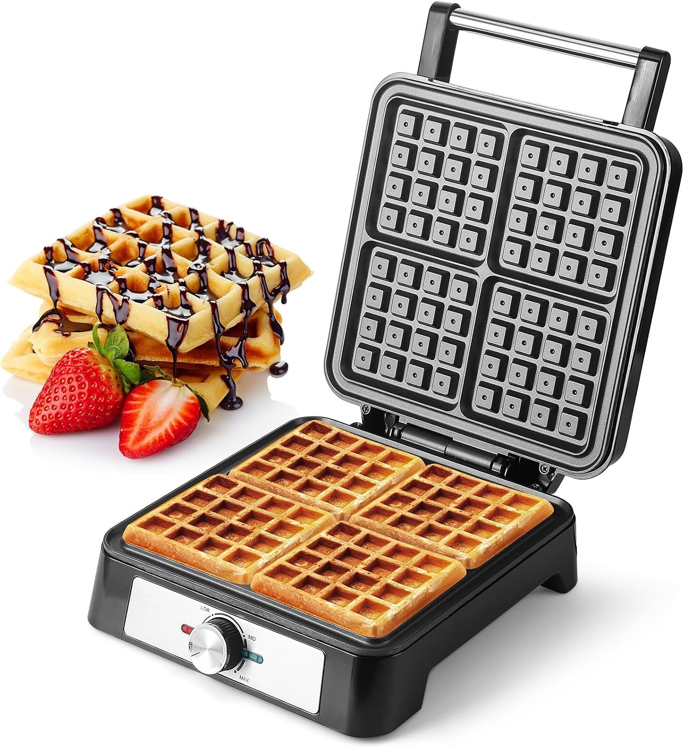 Belgian Square Thick Waffle Maker with Non-stick Plate, Temperature Control