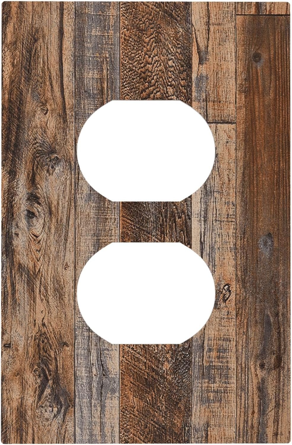 Rustic Brown Wood Grain 1 Gang Duplex Outlet Covers Electric Socket Switch Plate Decorative Light Switch Cover for Bedroom Bathroom Decor 5 X 3 IN（Plastic）