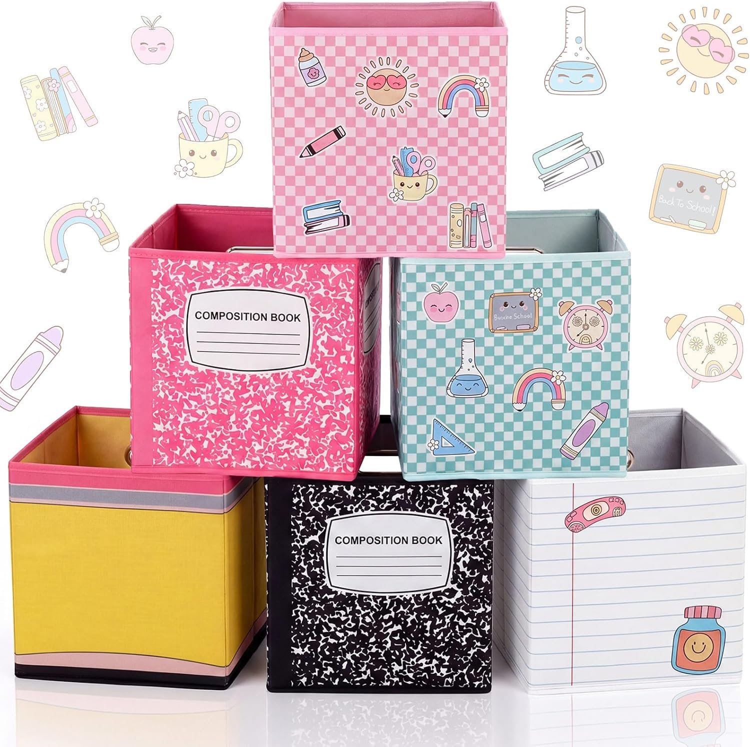 Gerrii 6 Pack 11 Inch Composition Notebook Cube Storage Bins Organizer