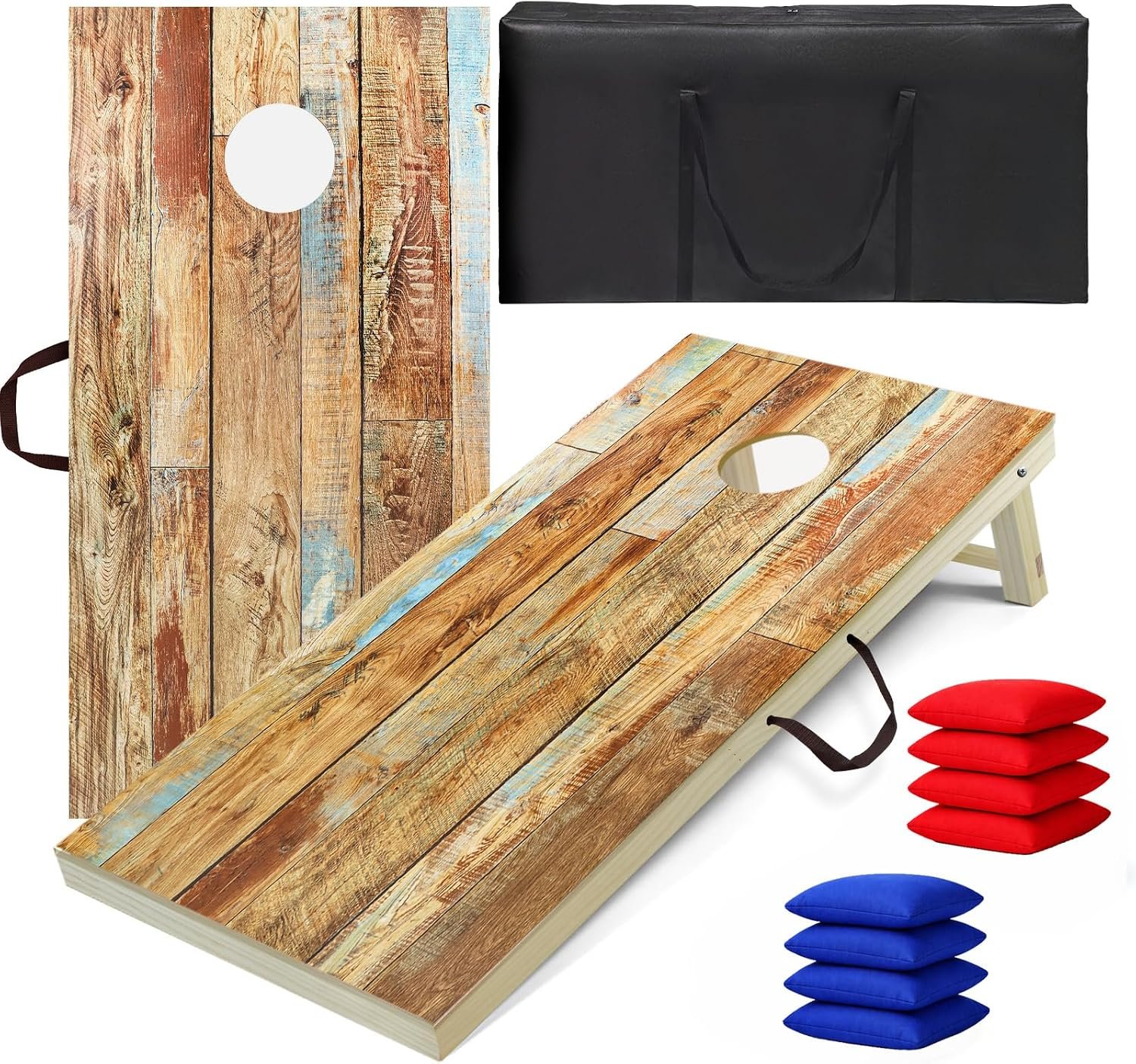 4×2 FT Solid Wood Cornhole Set for Adults, Regulation Size All-Weather Waterproof Corn Hole Game with 8 Bean Bags & Carrying Case, Indoor & Outdoor Toss Game for Backyard, Beach, Tailgating & Parties