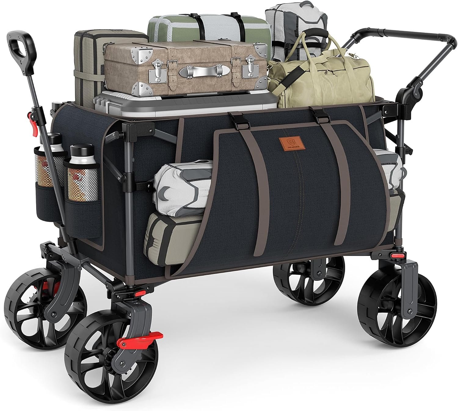 EVER ADVANCED Folding Push Wagon with Brakes, Portable Shopping Cart