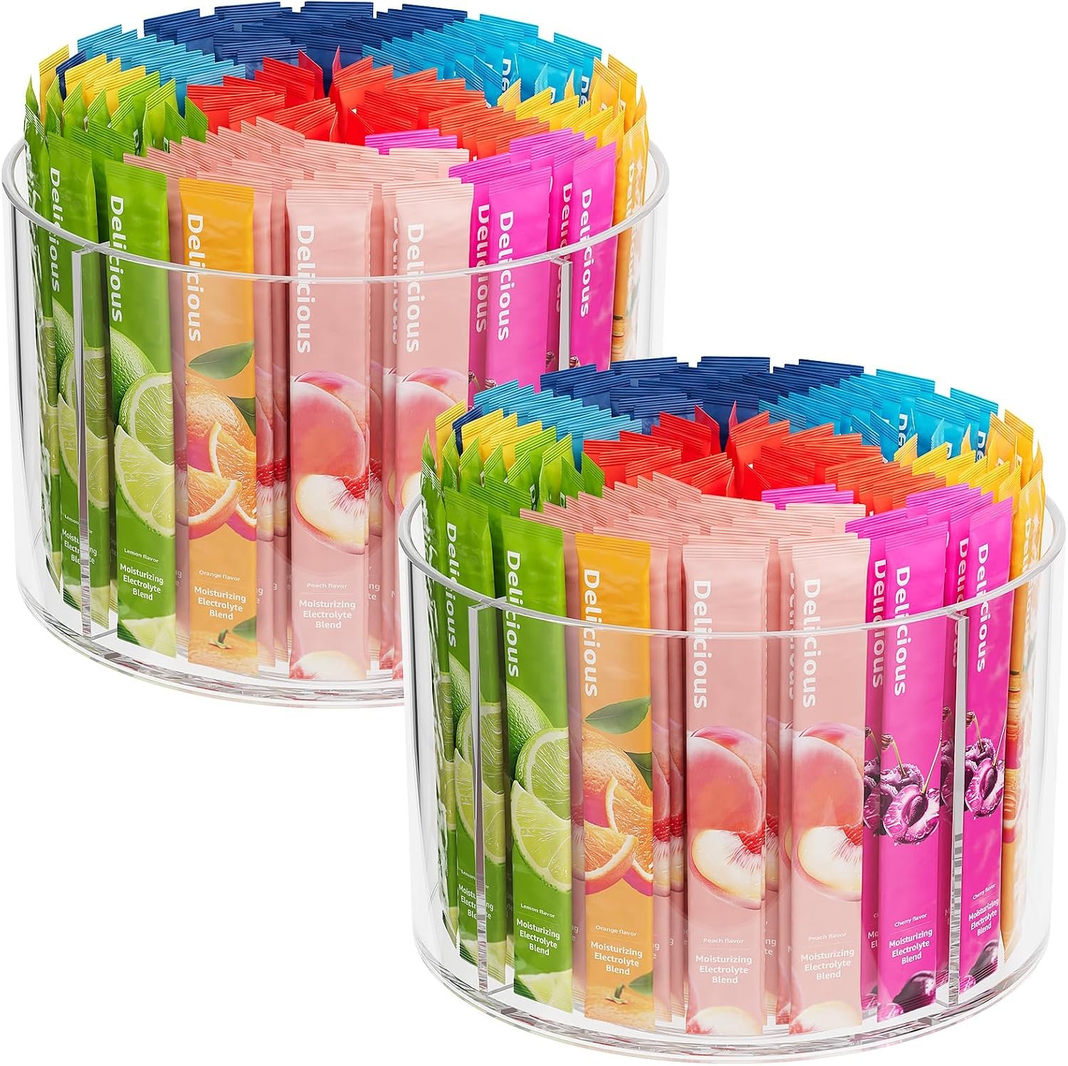 2-Pack Divided Drink Packet Organizer, Rotating Turntable Organizer