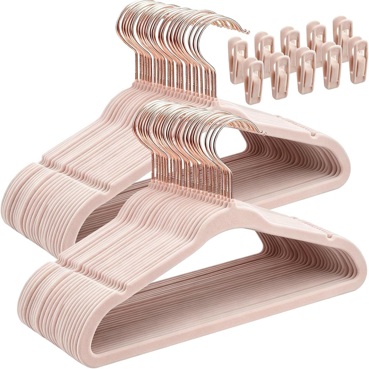 Kids Velvet Hangers with Clips, Kids Hangers 14 Inch, Pink, 50 Pack