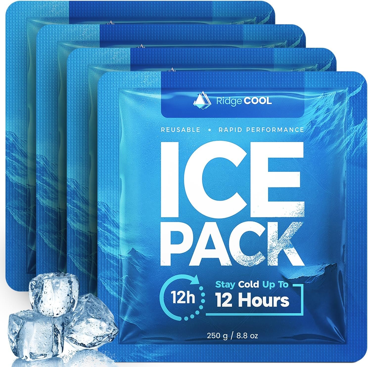 Ice Packs for Cooler, Reusable Ice Packs for Lunch Boxes, 4 Pack Long Lasting Freezer Packs, Leakproof Cooler Ice Packs for Lunch Bags and Coolers, BPA-Free, Food Safe