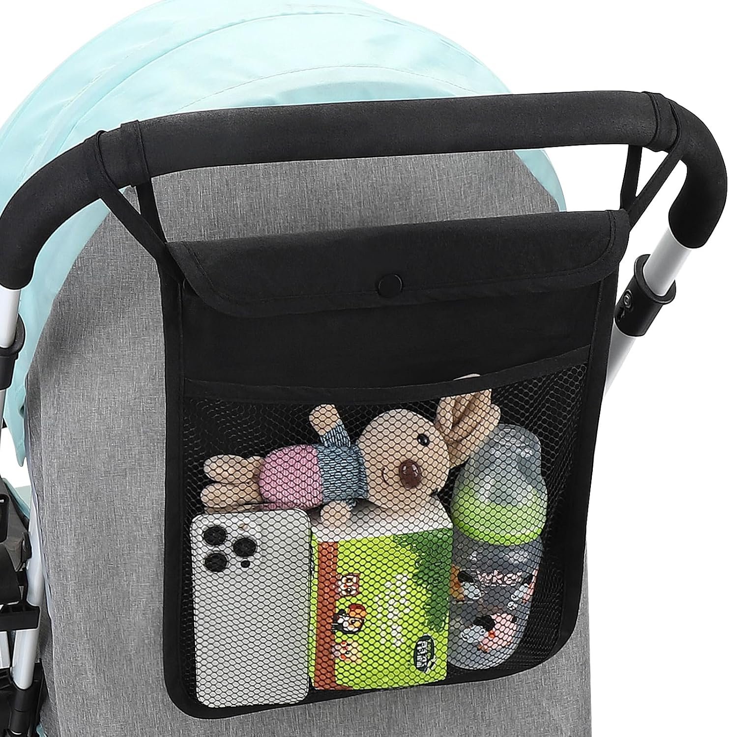 Accmor Universal Stroller Organizer, Mesh Bag Fits for Uppababy, Nuna, Britax, Doona Strollers, Non-Slip Adjustable Stroller Mesh Cargo Net Storage Caddy Accessories