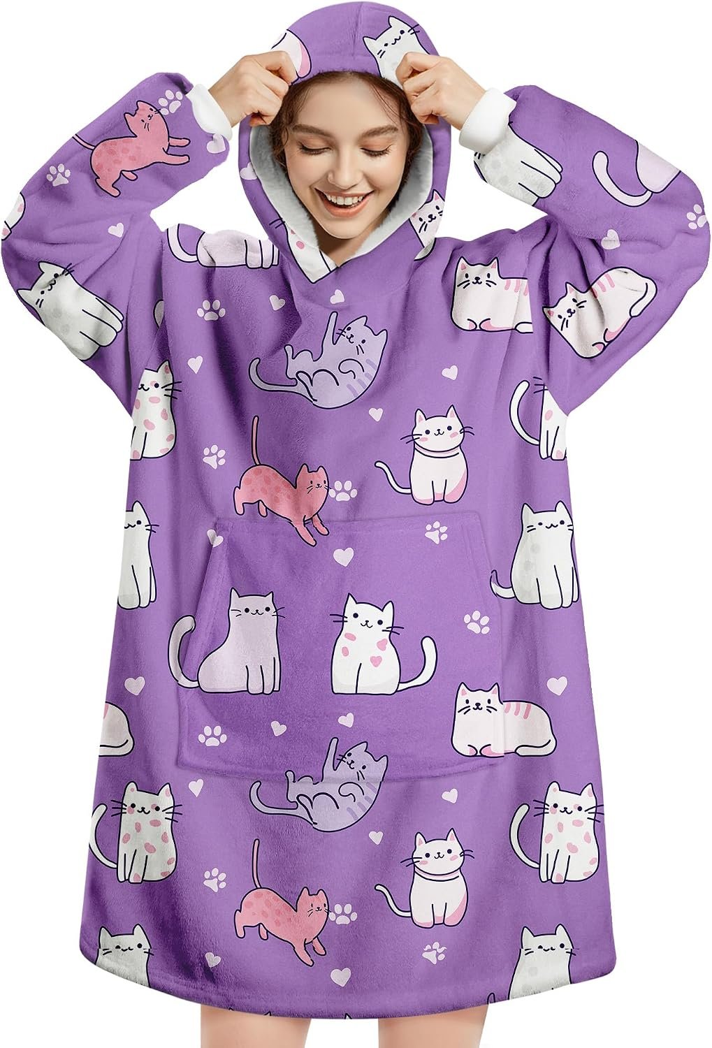 Wearable Blanket Hoodie, Oversized Flannel Comfy Sweatshirt for Adults,Warm Cozy Hooded Body Blanket