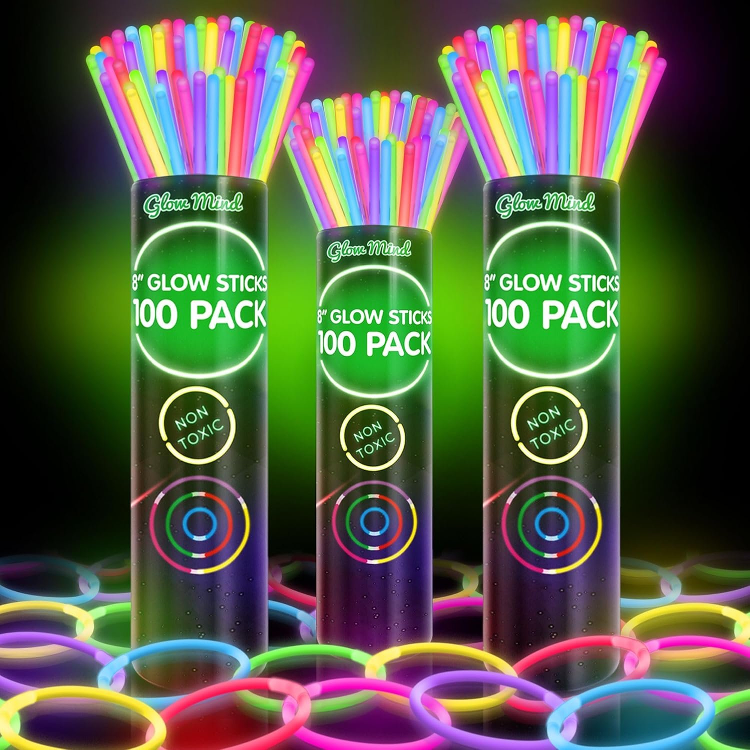 300 Glow Sticks Bulk Party Pack, 8″ Halloween Glow Bracelets and Necklaces