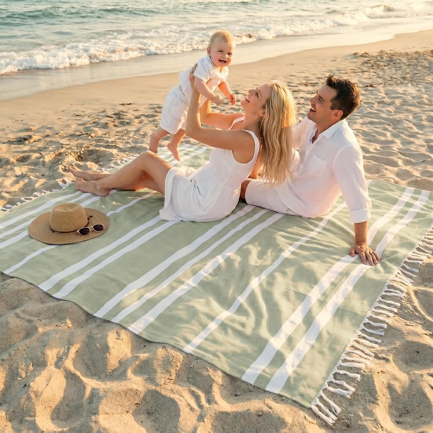 Beautiful Extra Large Beach Blanket with Tassels – Soft Turkish Towel