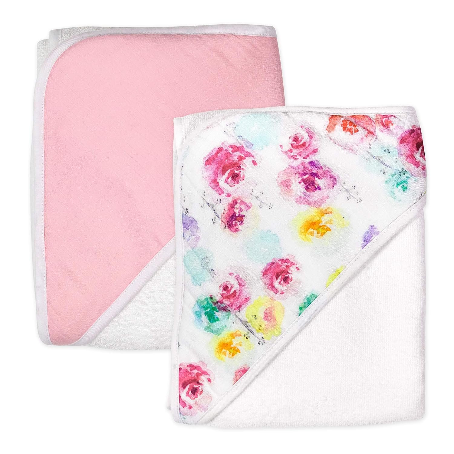 HonestBaby Unisex Baby 2-Pack Organic Cotton Hooded Towels Bandana, Rose Blossom, One Size US