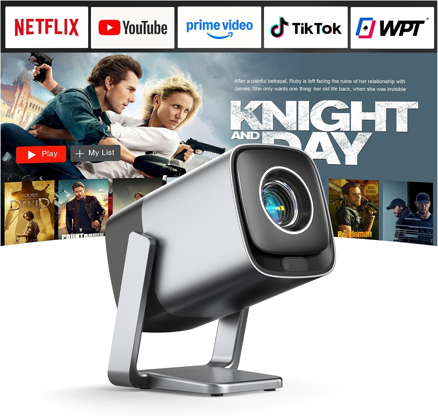 [Compatible with Netflix & TOF Real-time Focus] Mini Projector with WiFi and Bluetooth, XuanPad Silver Smart Projector 4K Support, Dolby Audio & Keystone for Home Presentation Boards, Display Booths