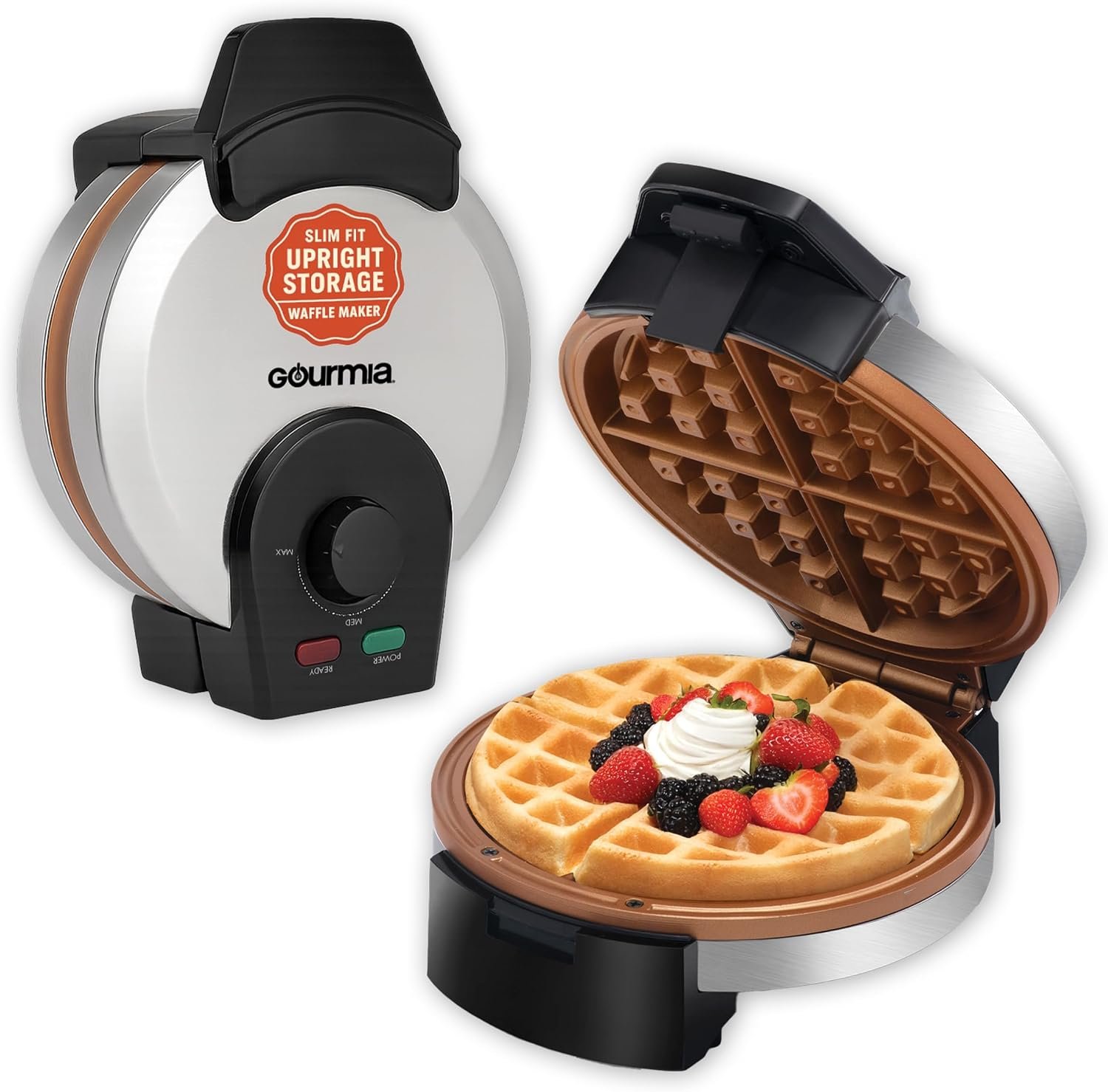 Gourmia Belgian Waffle Maker – Nonstick Ceramic Plates, Stainless Steel
