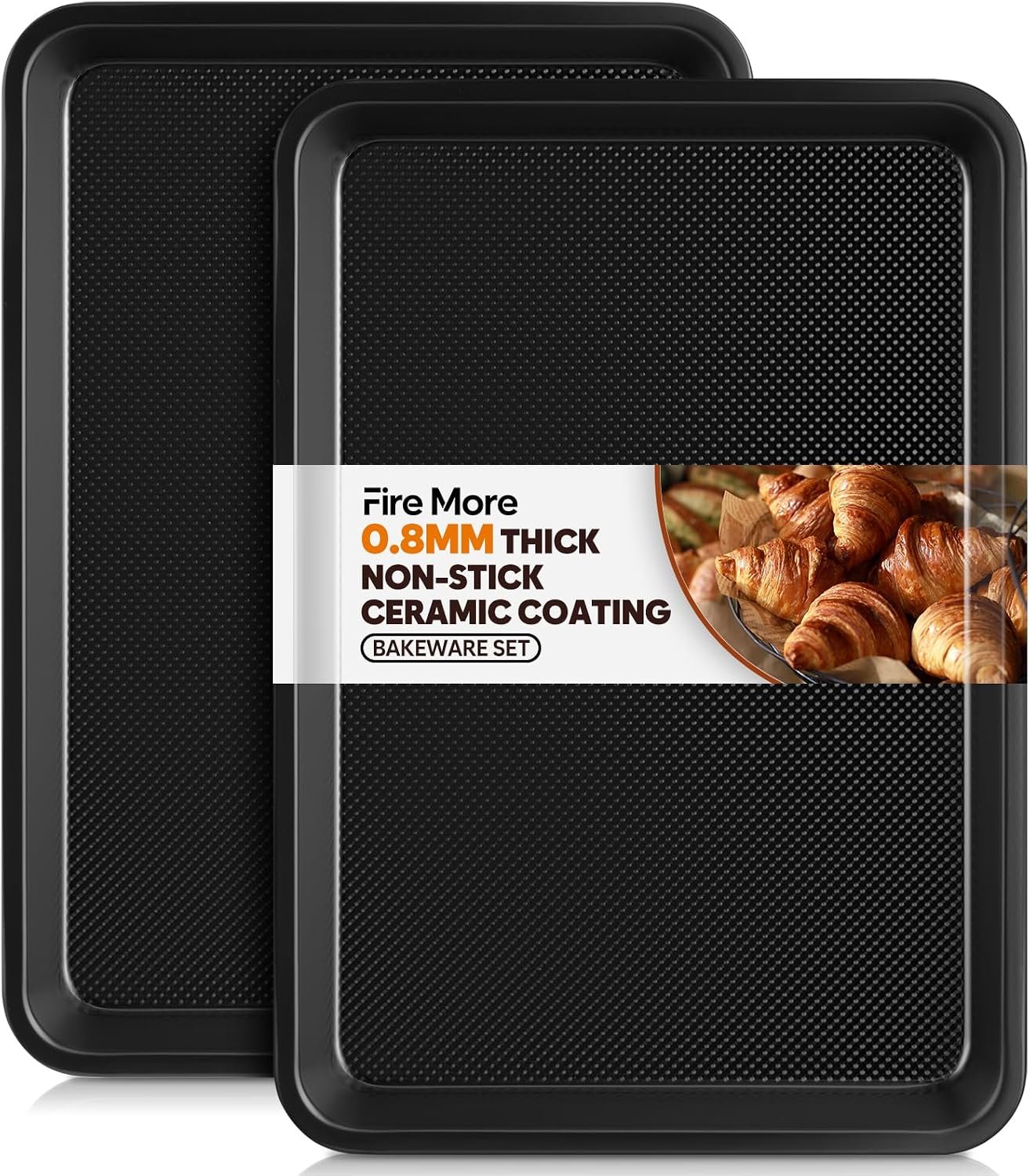 2 Pack Half Sheet Pan 17.3” x 13.1”, Cookie Sheets for Baking 0.8mm Thick Non Stick Baking Sheets for Oven Heavy Duty Baking Trays