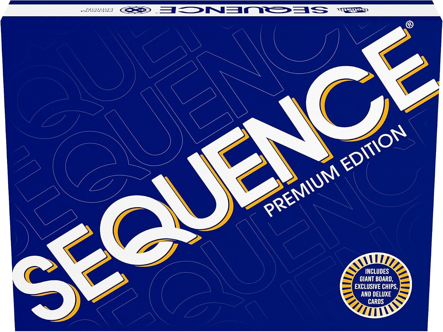 Sequence Premium Edition – Stunning Set with Giant Board (20.25 x 26.25 inches), Exclusive Chips and Deluxe Cards by Goliath, Blue, for Ages 7+