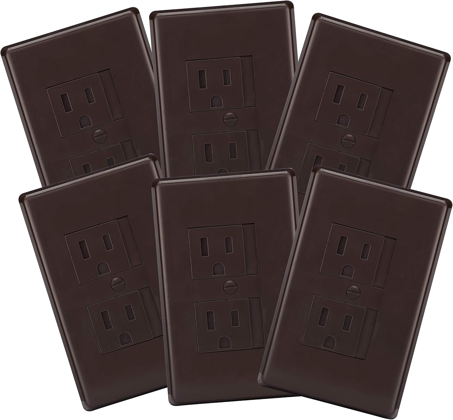 6-Pack Safety Innovations Self-Closing (1Screw) Standard Outlet Covers – An Alternative To Wall Socket Plugs for Child Proofing Outlets, (Espresso)