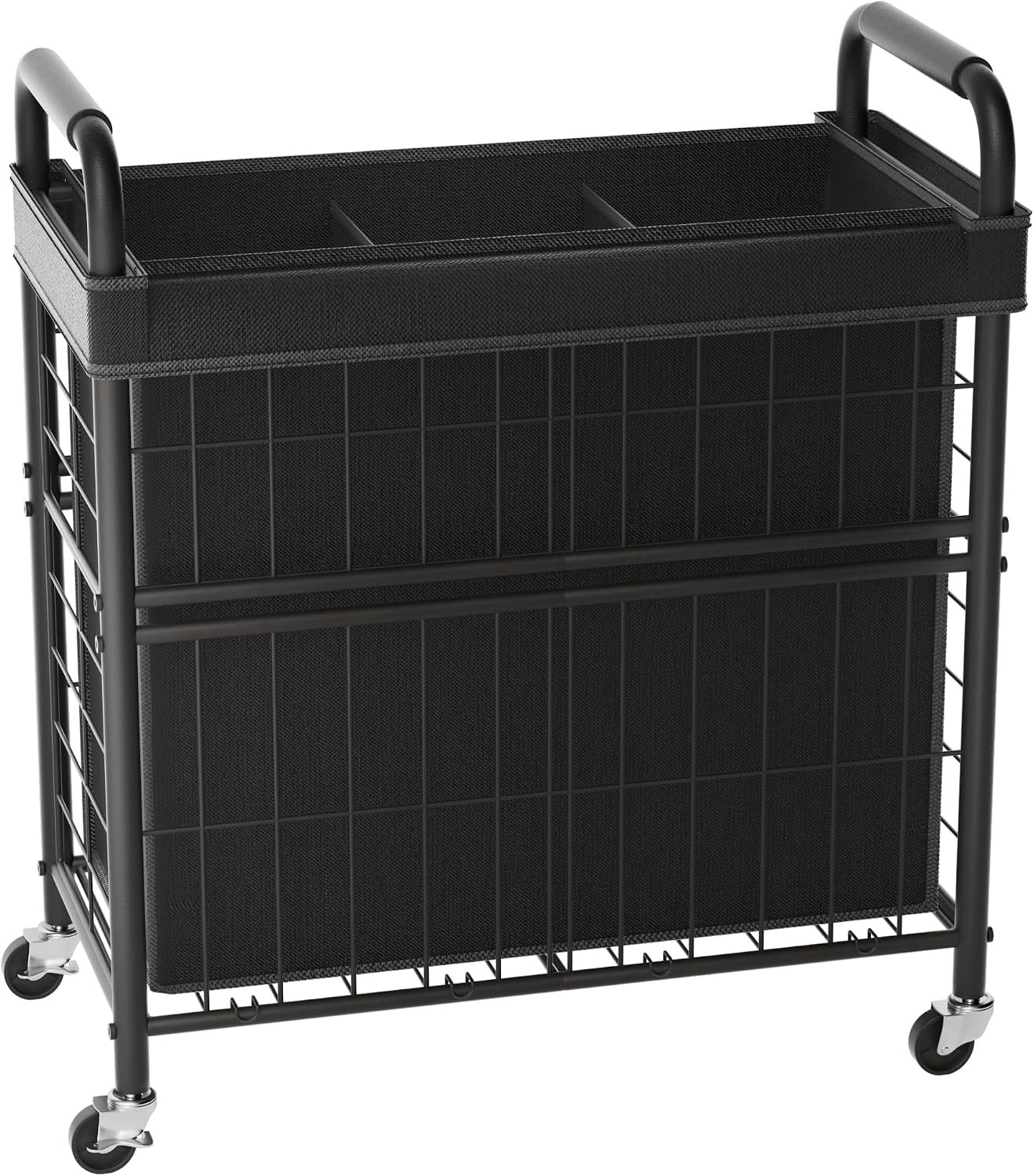145L Rolling laundry Sorter Hamper Basket 3 Section with Wheels