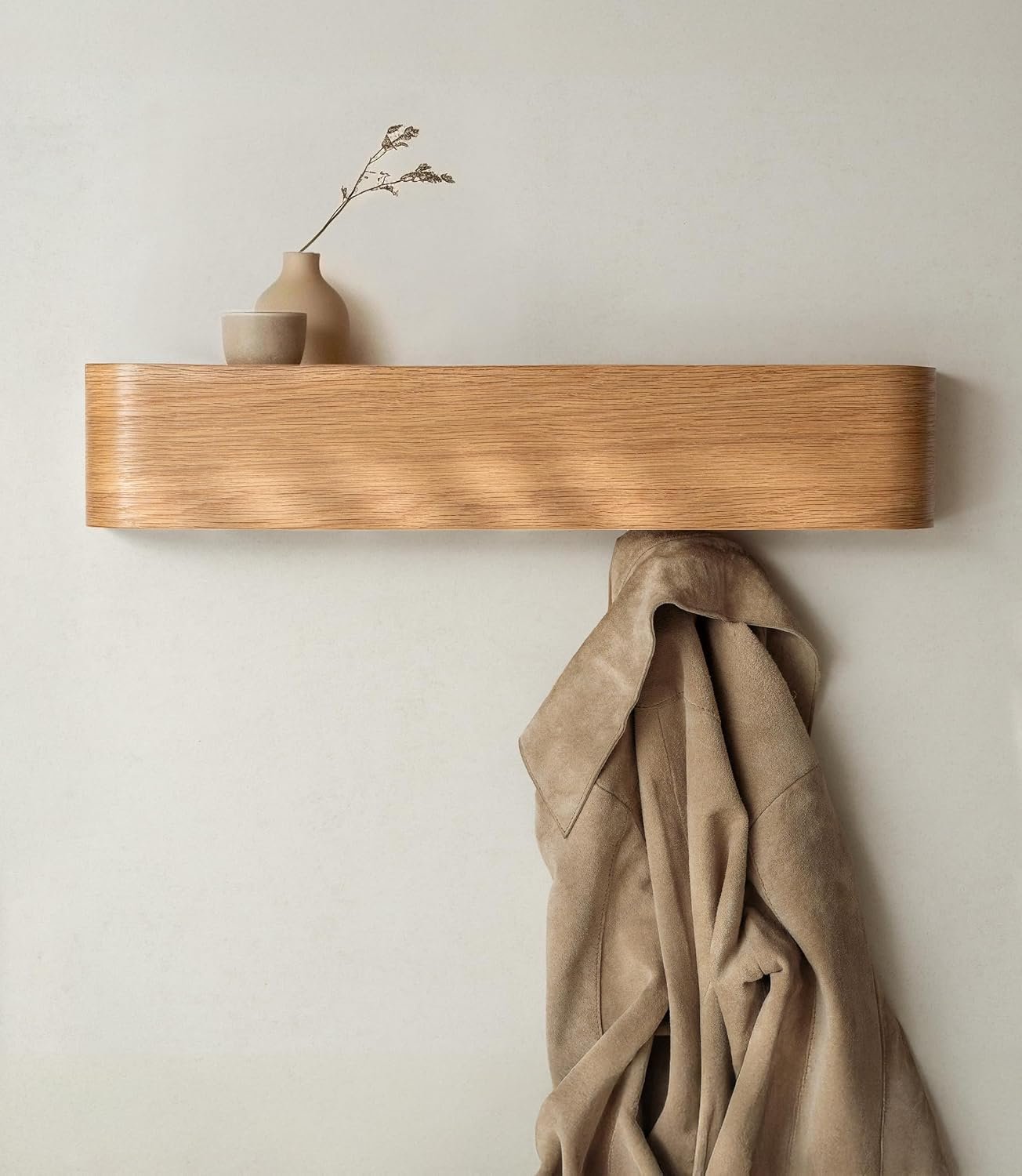 Kazai. Wall-Mounted Coat Rack ‘Toke’ – Modern Design Coat Rack with Hidden Wall Hooks – Solid Wood Veneer Panel Coat Hanger – Oak