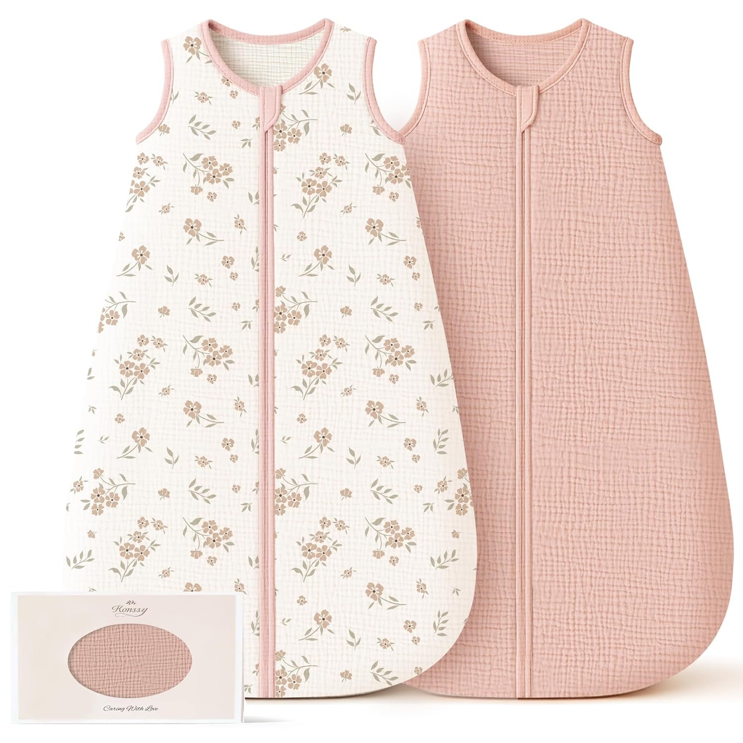 Konssy Muslin Baby Sleep Sack 6-12 Months, 0.8 TOG Baby Wearable Blanket