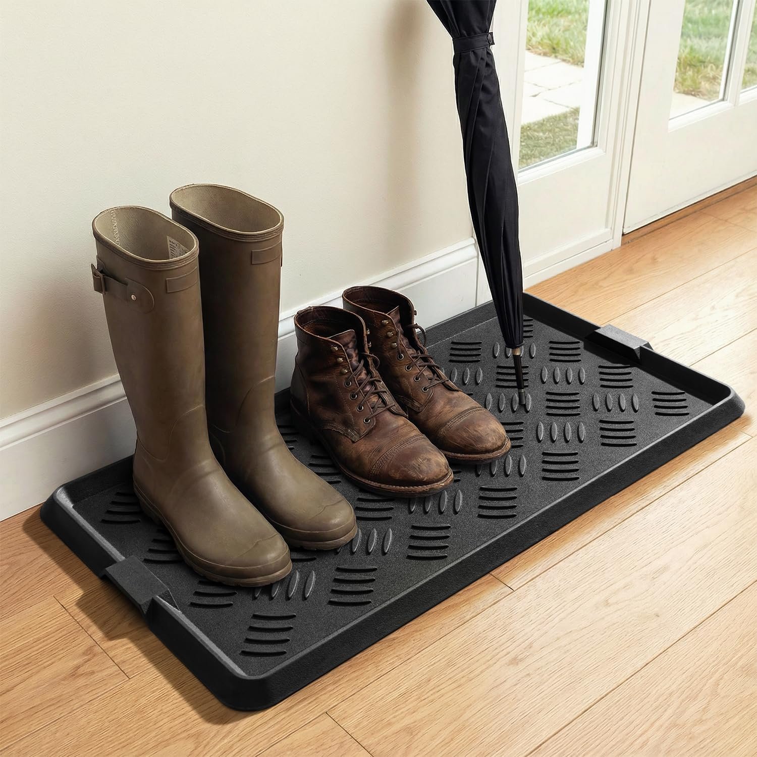 tchdio Rubber Boot Tray, Non Slip Shoe Tray for Entryway, Multipurpose Boot Mat Tray, Durable Entryway Mud Mat Tray for Front Door, 16×27.5 Inches