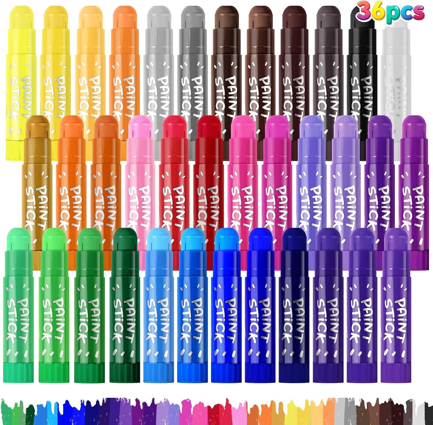 36 Tempera Paint Sticks, Twistable Washable Solid Crayons in 36 Colors