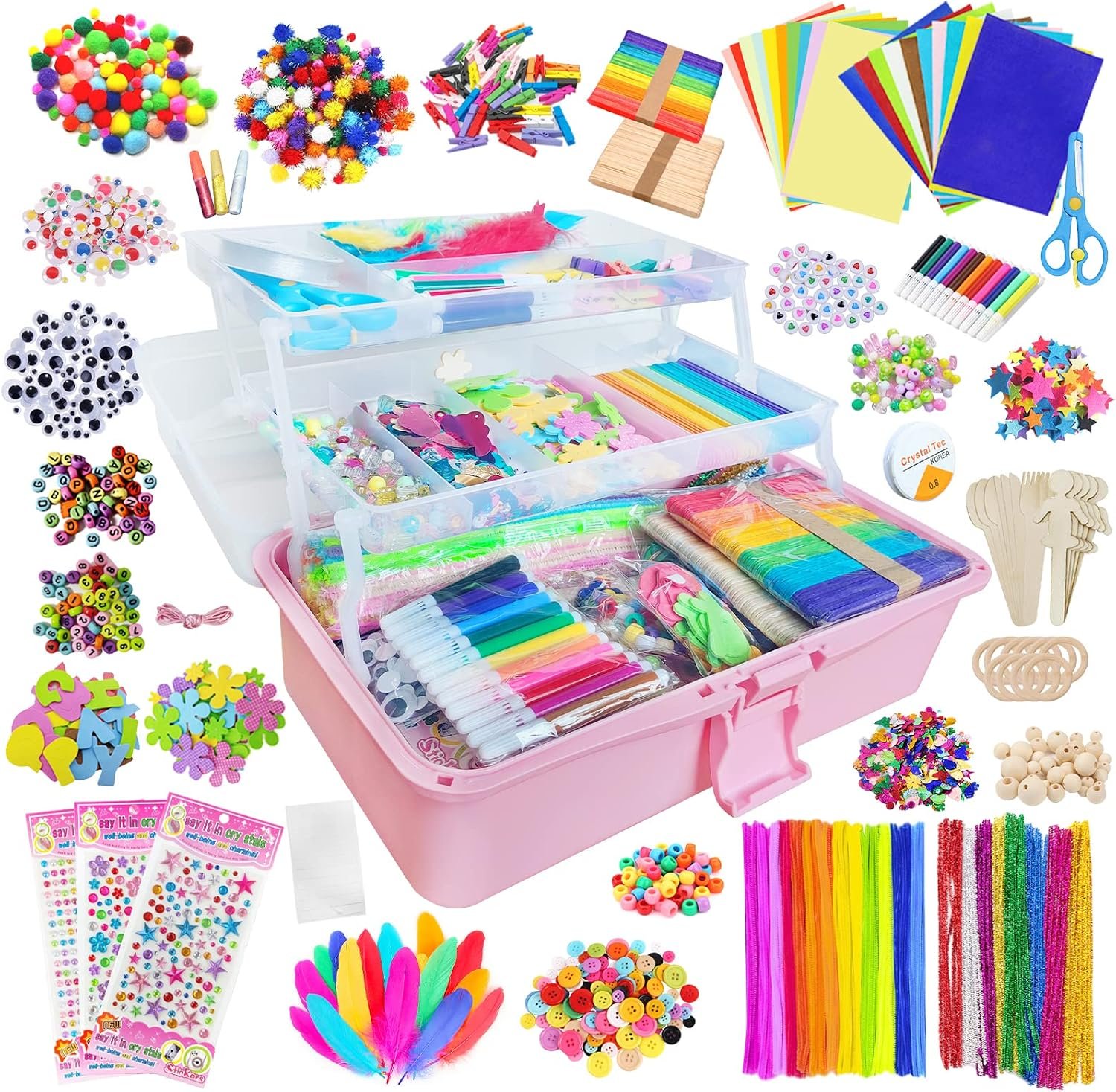 Itopstar 3000 Kids Arts and Crafts Supplies for Kids Crafting Supply in 3 Layered Plastic Art Box All in One Ages 8 9 10 11 & 12 Year Old Girls & Boys Crafting Supply Set