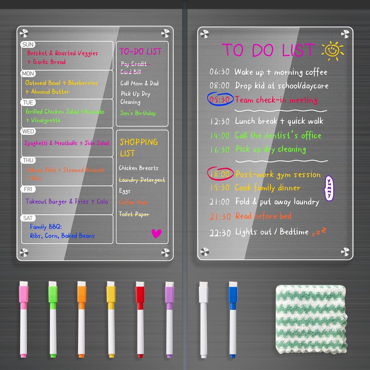 2 Pack Weekly Meal Planner for Fridge, Acrylic Menu Board&Fridge Whiteboard