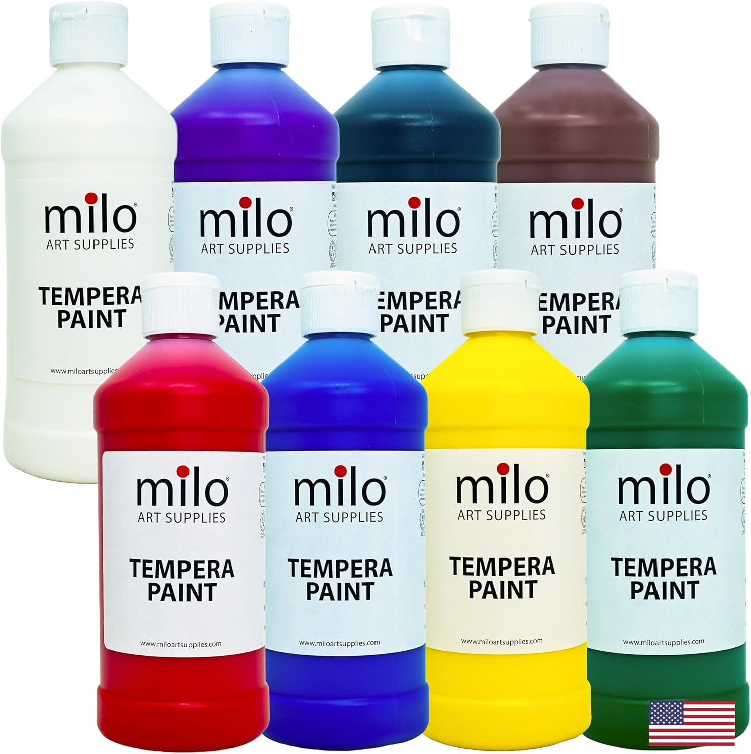 milo Kid’s Washable Tempera Paint Set, 8 Primary Colors, 16 oz Bottles