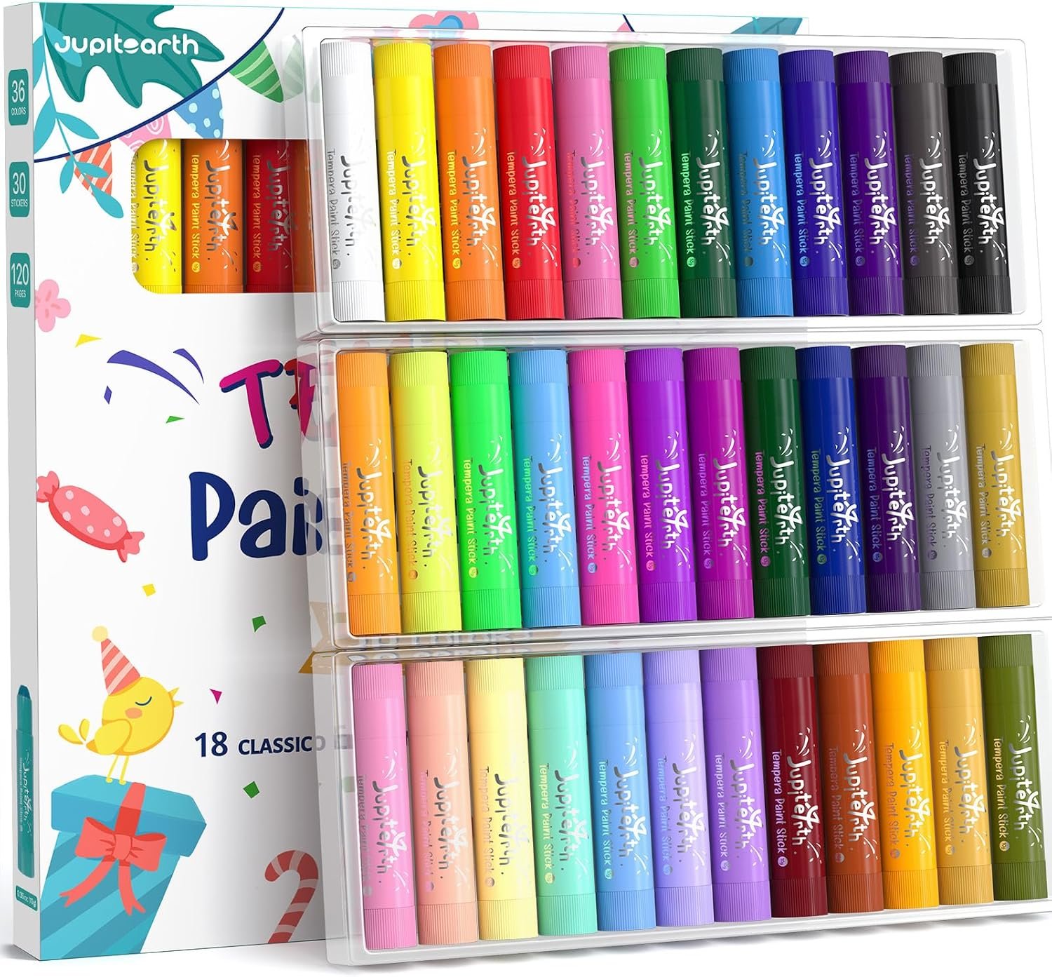 JUPITEARTH Paint Sticks for Kids 36 Colors, Fast-Drying, Smooth