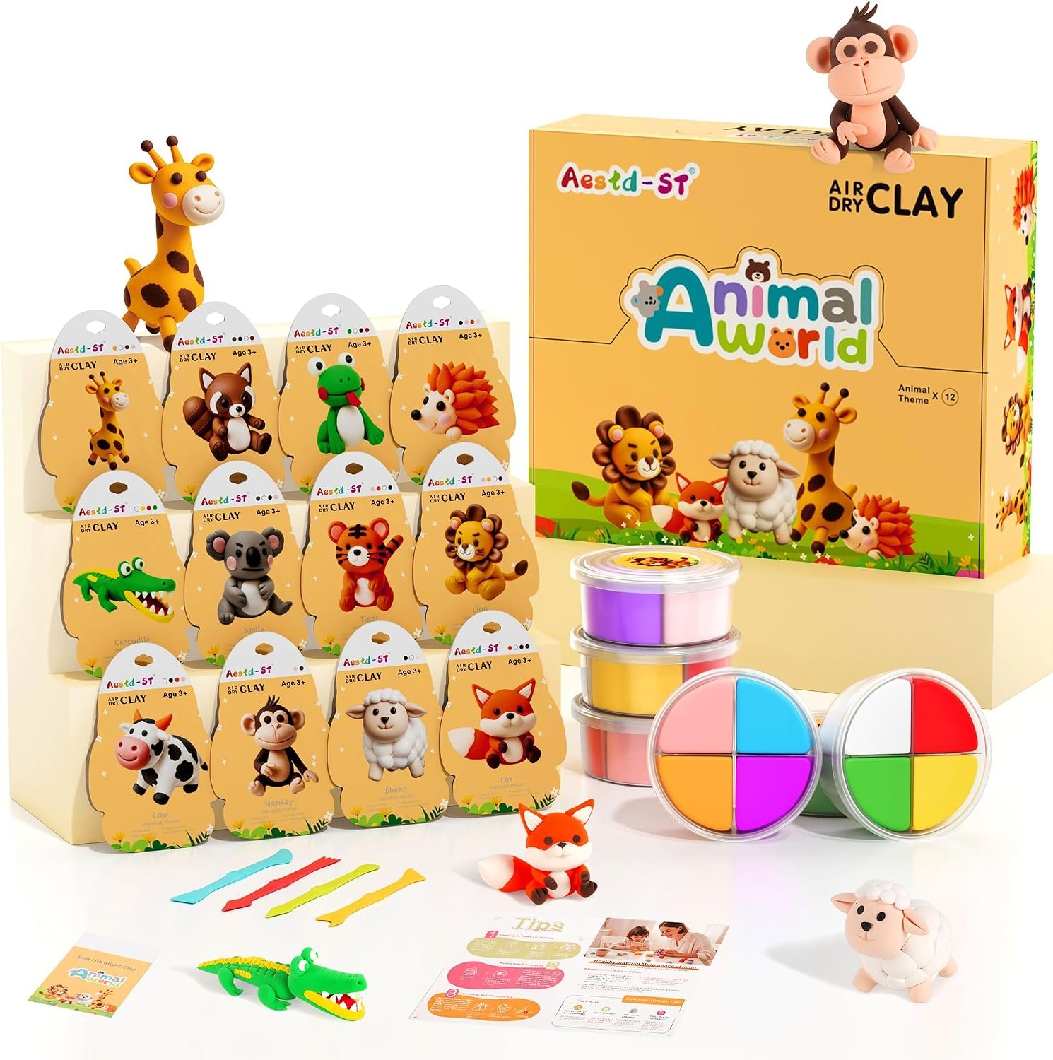Aestd-ST Air Dry Clay Kit – Animal Theme, Modeling Clay for Kids